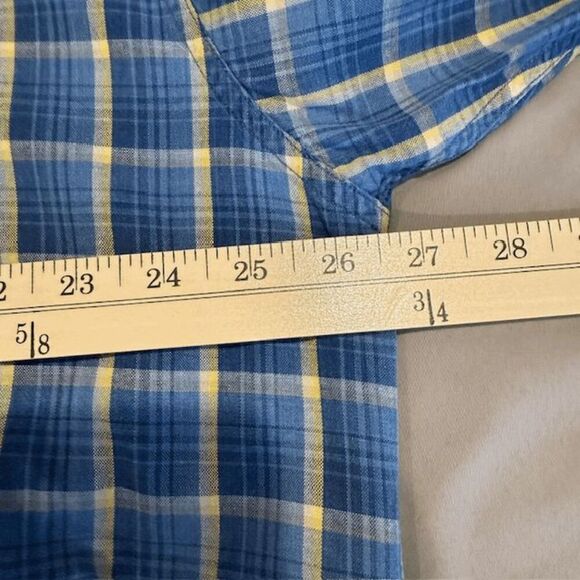 IZOD Button Front Men's Shirt Cotton Blue Gold Yellow Plaid Size XL - Picture 4 of 8
